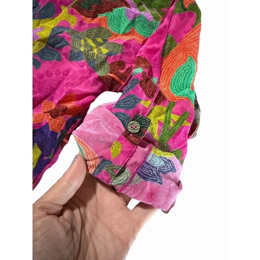 Johnny Was Martijn Shirt Verney Pink Vibrant Silk Button Upsize Medium - Picture 11 of 16